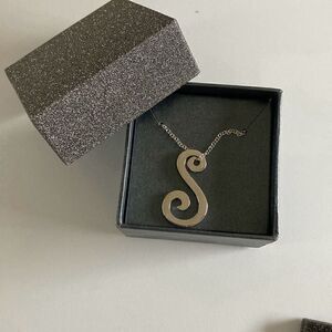 Initial Necklace Silver Letter S Pendant
